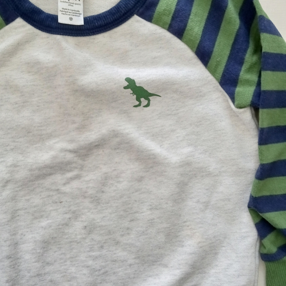 💫Carter's Baby Boy Striped Dinosaur Sweatshirt - Green and Blue - Picture 7 of 13